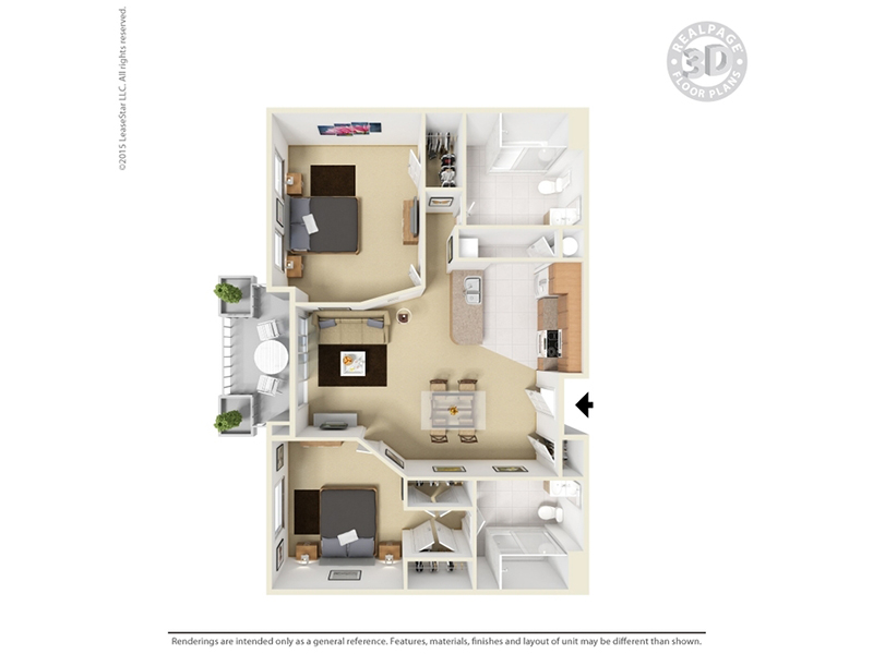 courtyard 2 bedroom 2 bathroom floorplan at Elevate on 5th