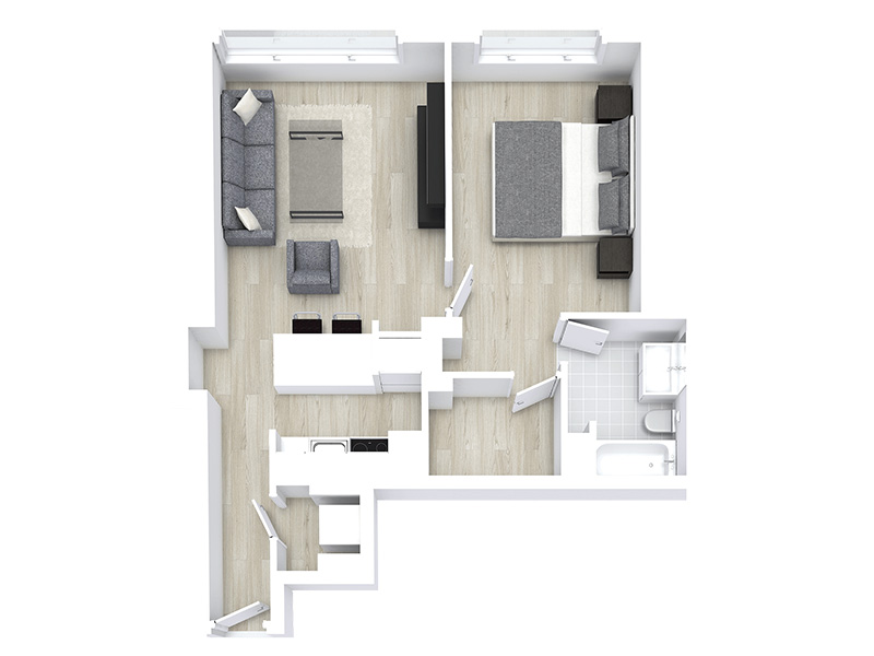 1X1_650 floorplan at The Pinnacle at Nob Hill