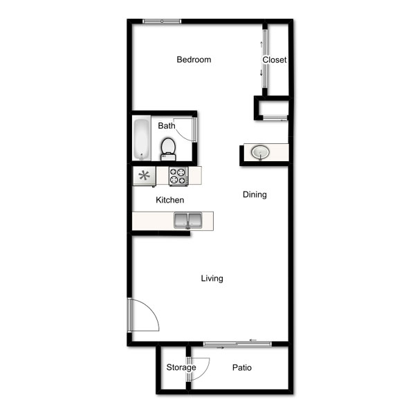 1X1-640 floorplan at Willowcreek