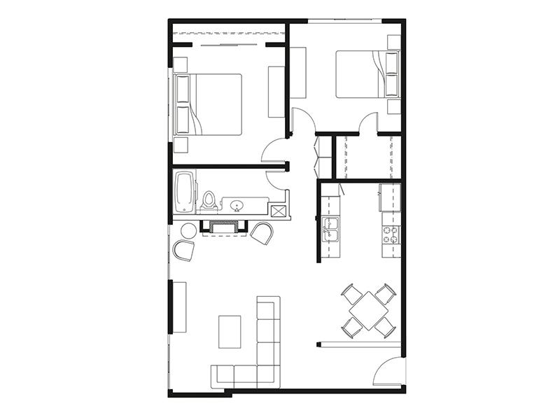 2x1 floorplan at Luxe 1801