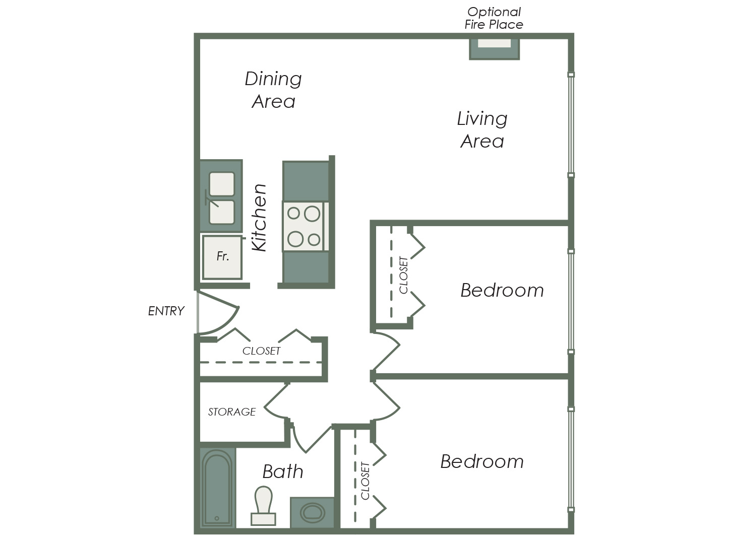 2 Bedroom floorplan at Peak View