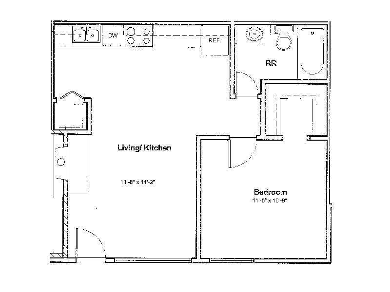 1x1F floorplan at The Grove