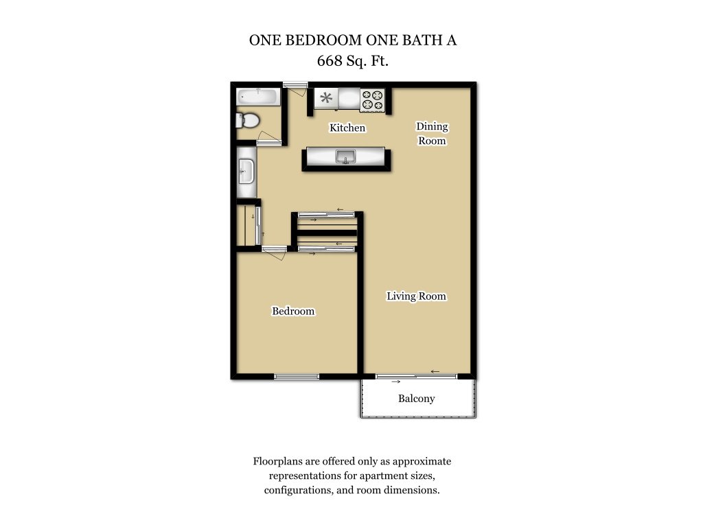 1 Bed 1 Bath Plan A floorplan at Camden Village