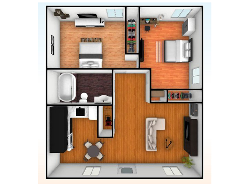 2 Bedroom 1 Bathroom floorplan