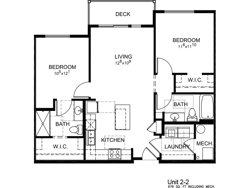 2x2 West floorplan at Lofts at 5 Points