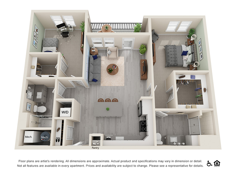 2X2-1140 floorplan at Northshore Apartments