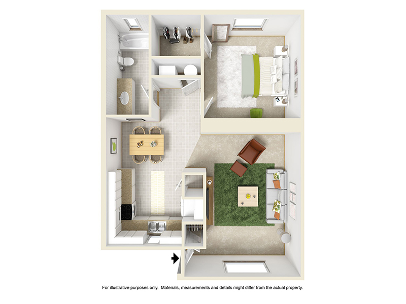 1 Bed 1 Bath floorplan at Parkview Terrace - CO