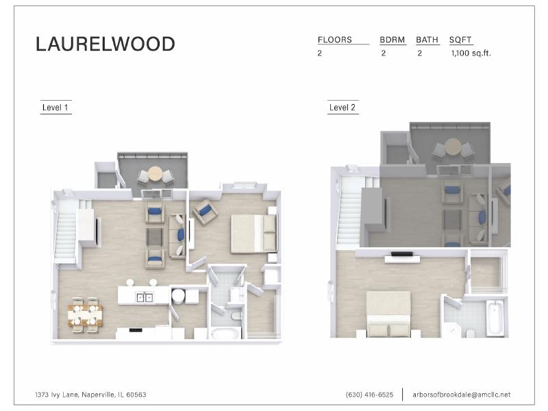 2 Bedroom 2 Bathroom D2 Renovated floorplan at Arbors of Brookdale