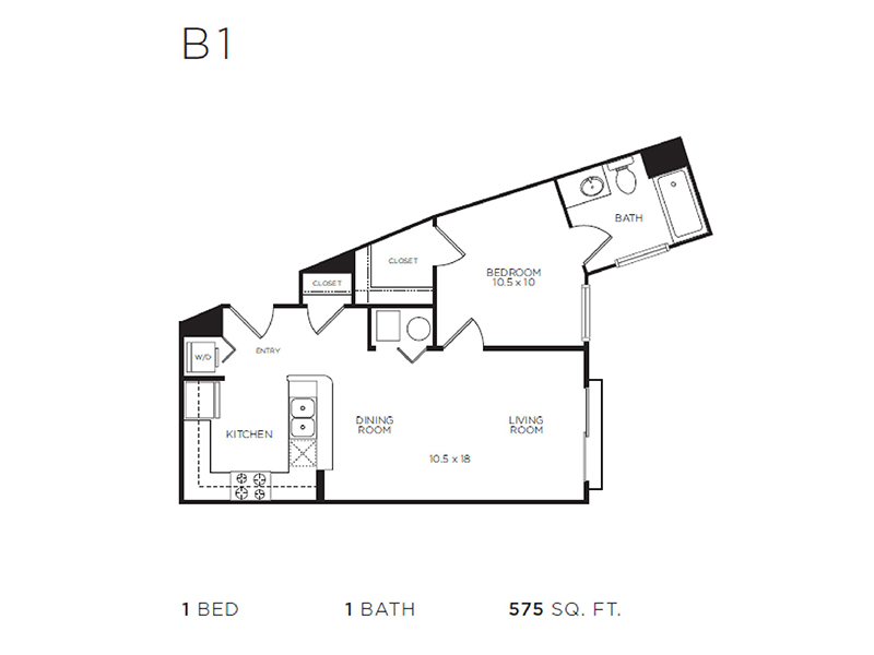 1x1 Elite floorplan at The Reserve IL