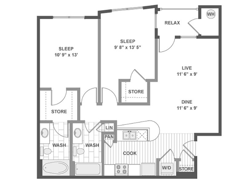 2X2-961 floorplan at Arista Flats