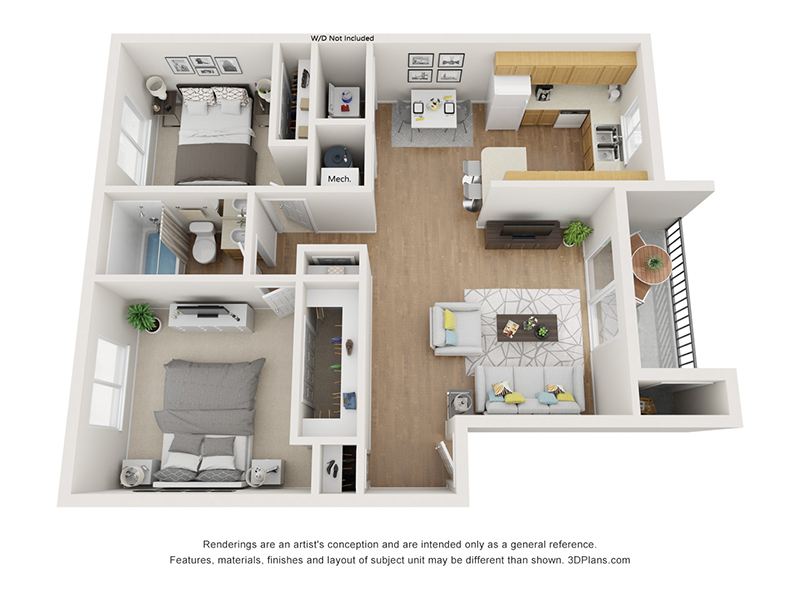 2 Bedroom 1 Bathroom floorplan at Peaks on Redwood