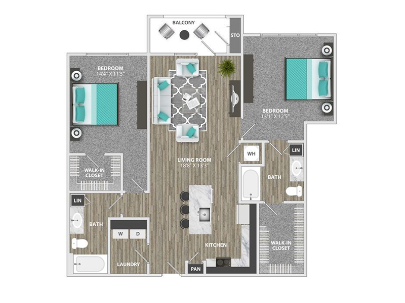 2 Beds, 2 Baths B2F