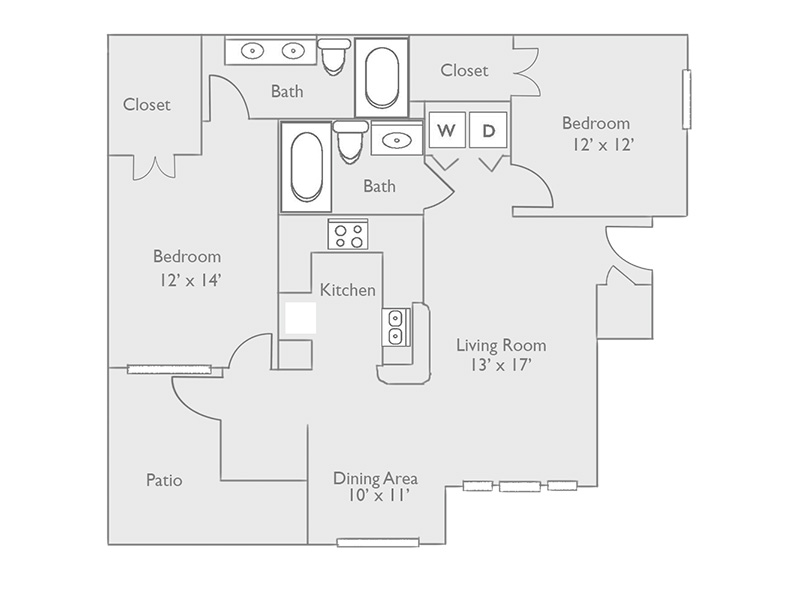 2x2-1153 Full Renovation floorplan at The Piedmont