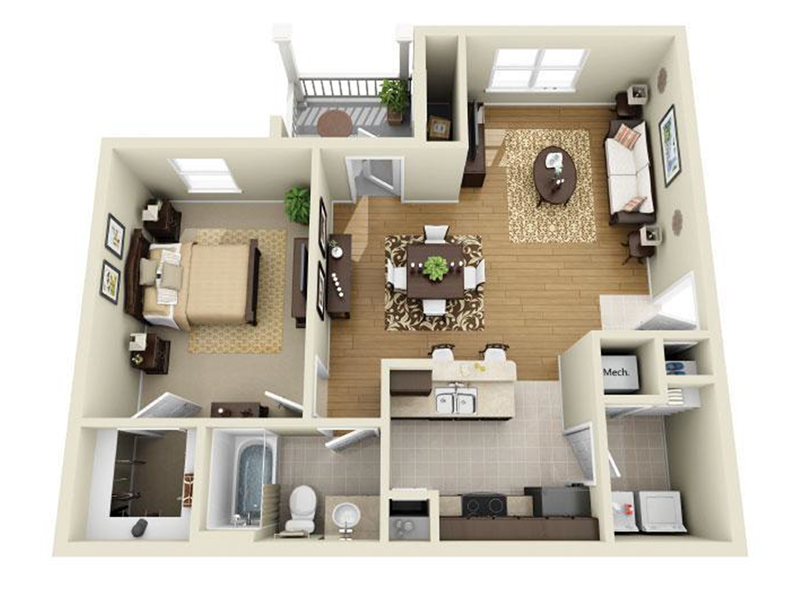 1x1-833 Full Renovation floorplan at Latitude at Wescott