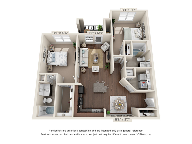 2x2-1130 floorplan at The Crest at Brier Creek