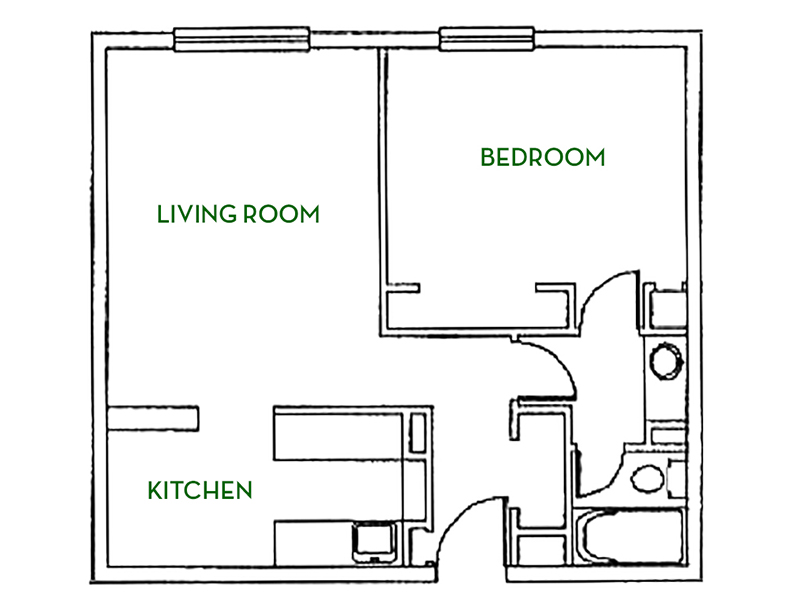 1x1 floorplan at Avon North Apartments