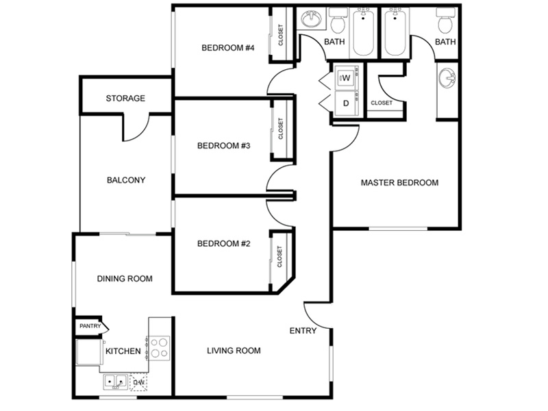 4x2 U WD floorplan at The Madison