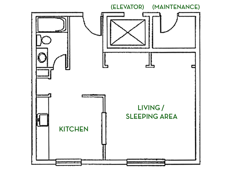 Studio floorplan at Avon North Apartments