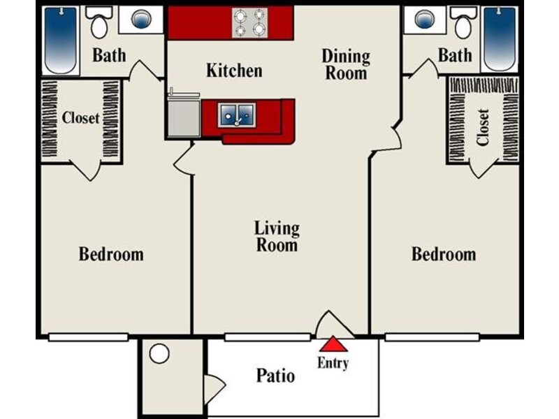 2 Bed 2 Bath floorplan