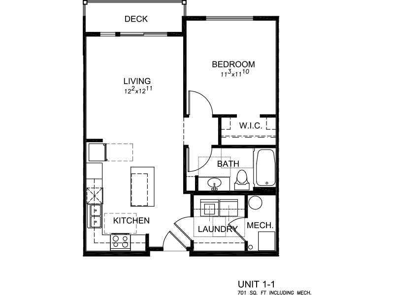 1x1 West floorplan at Lofts at 5 Points