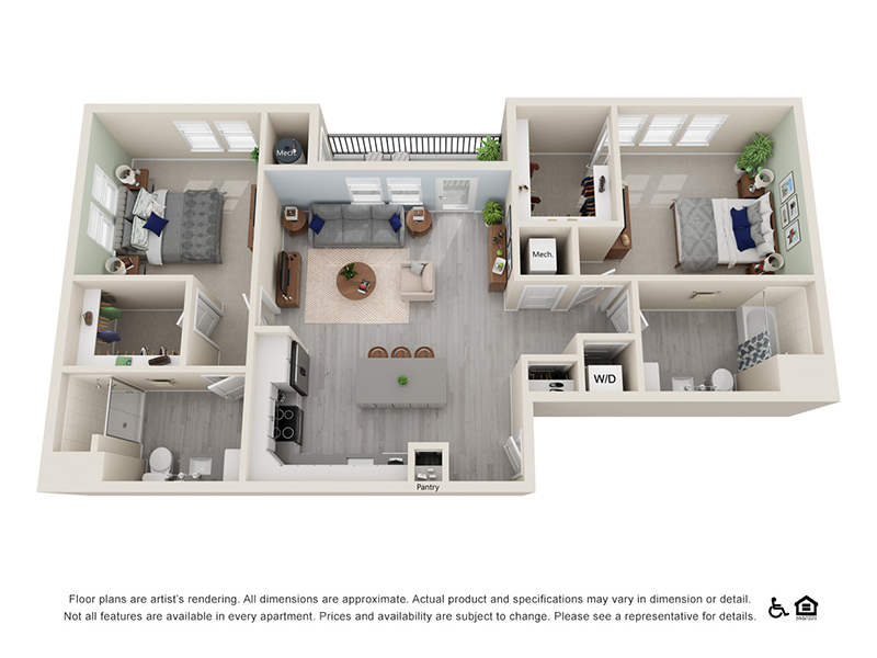 2X2-1177 floorplan at Northshore Apartments