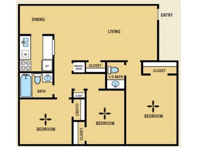 3 Bed 1.5 Bath floorplan at Bandywood