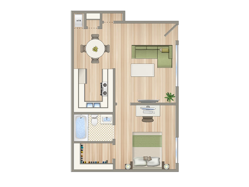 1 bed 1 bath floorplan at The Heights on Superior