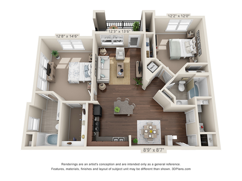 2x2-1160 floorplan at The Crest at Brier Creek