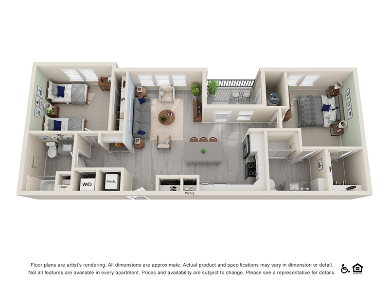 2X2-1075 floorplan at Northshore Apartments