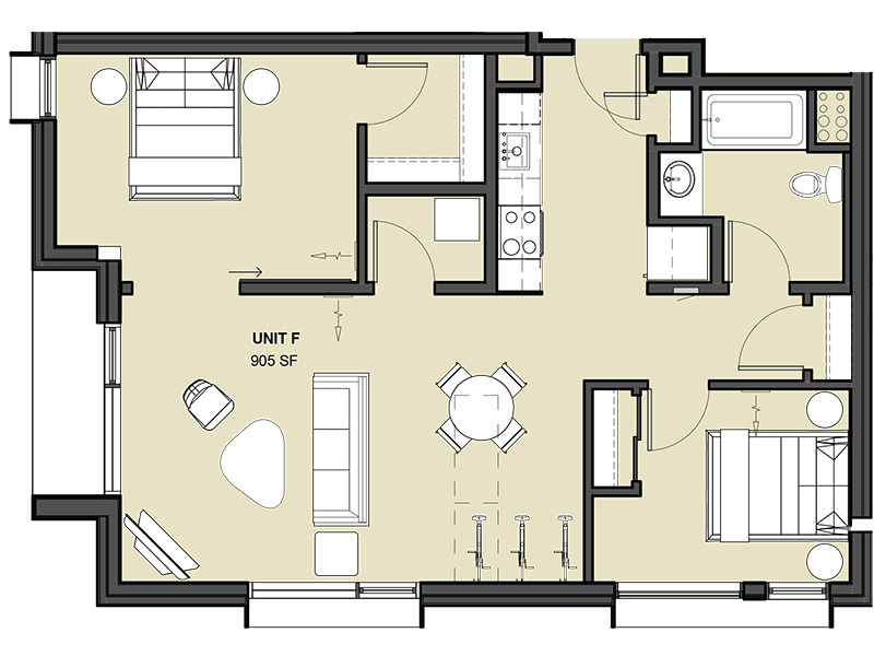 Unit F floorplan at Forty One 11