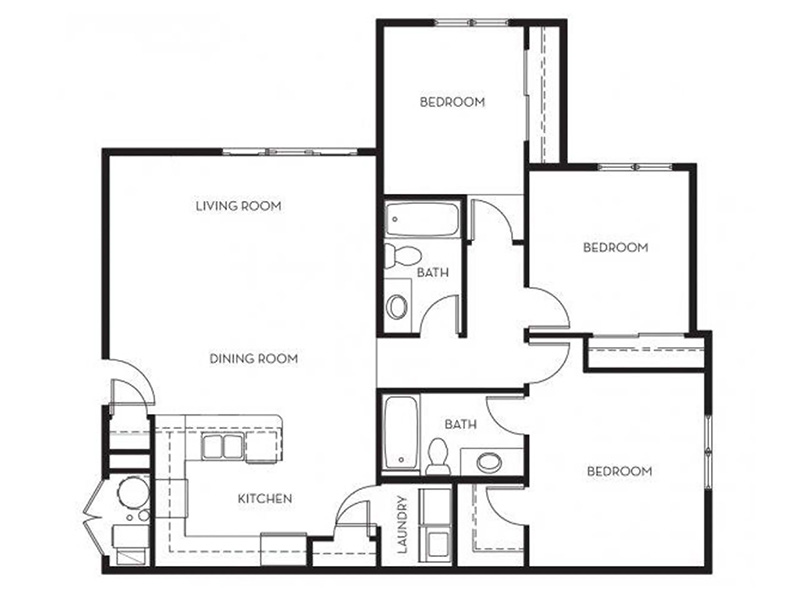 3X2-1186 floorplan at Viewpointe Apartments