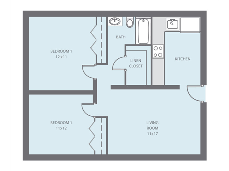 2 Bed 1 Bath floorplan at Emerson Park Apartment Homes