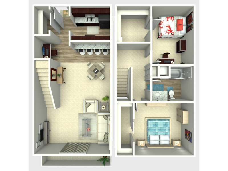 2 Bed 1 Bath 1060 floorplan at Kingston Point Apartments