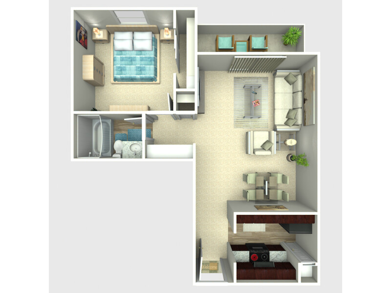 1 Bed 1 Bath 792 floorplan at Kingston Point Apartments