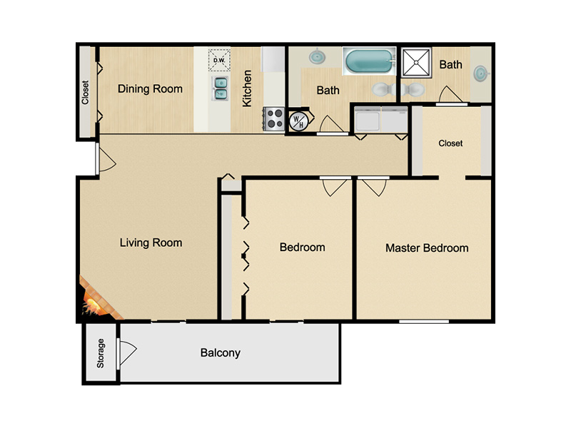 2x2 Small floorplan at The Northern