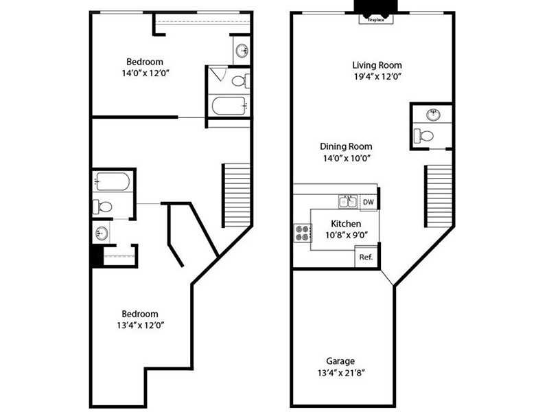 2 Bedroom 2.5 Bathroom Townhome R floorplan