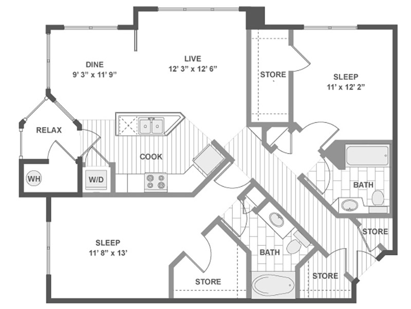 2X2-1116 floorplan at Arista Flats