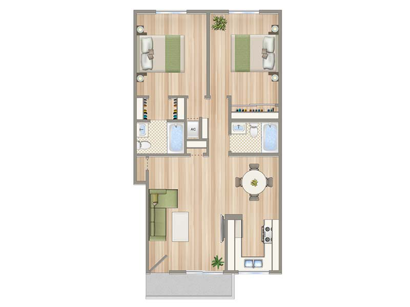2 bed 2 bath floorplan