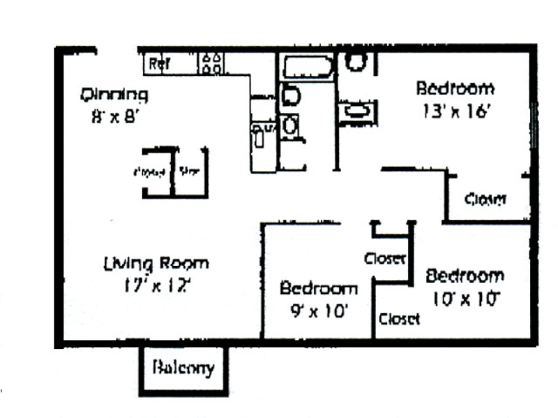 1x1 528 floorplan at Parkwood Place