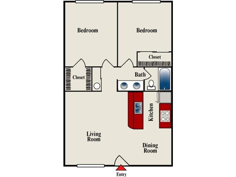 2 Bed 1 Bath floorplan at Emerson Square