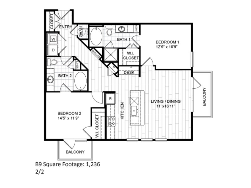 B9 floorplan at The Moderne