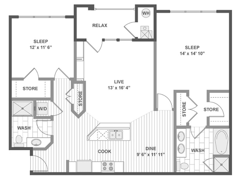 2X2-1214 floorplan at Arista Flats