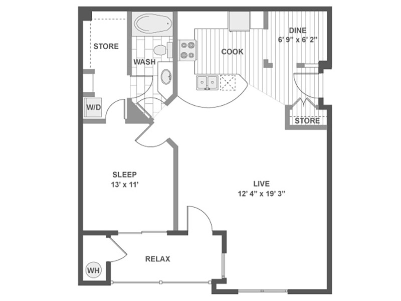 1X1-854 floorplan at Arista Flats