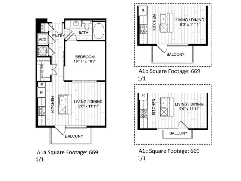 A1 floorplan at The Moderne