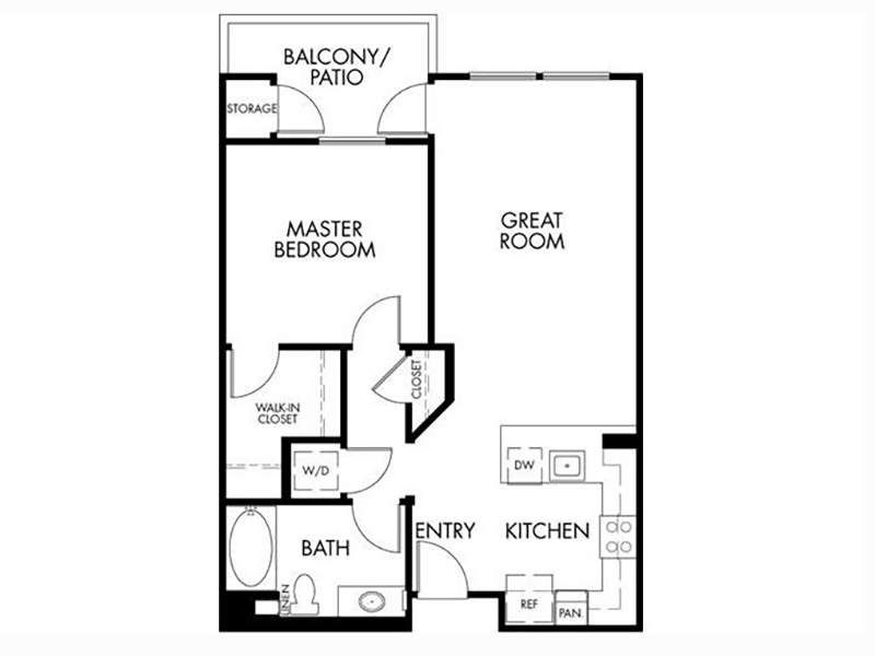 1BDDR floorplan at Oasis Anaheim