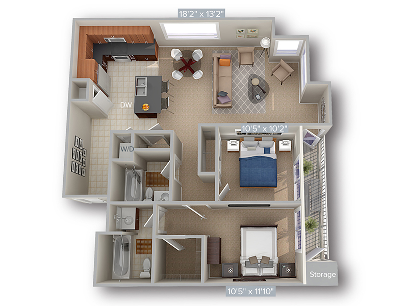 2 Bed 2 Bath 1118 floorplan at The Thomas