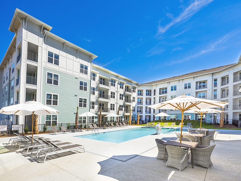 Poolside Seating | Atlantic on the Boulevard Apartments in North Charleston, SC