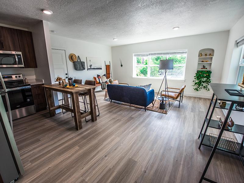 Kitchen & Living Room | Stratton Apartments in Salt Lake City, UT