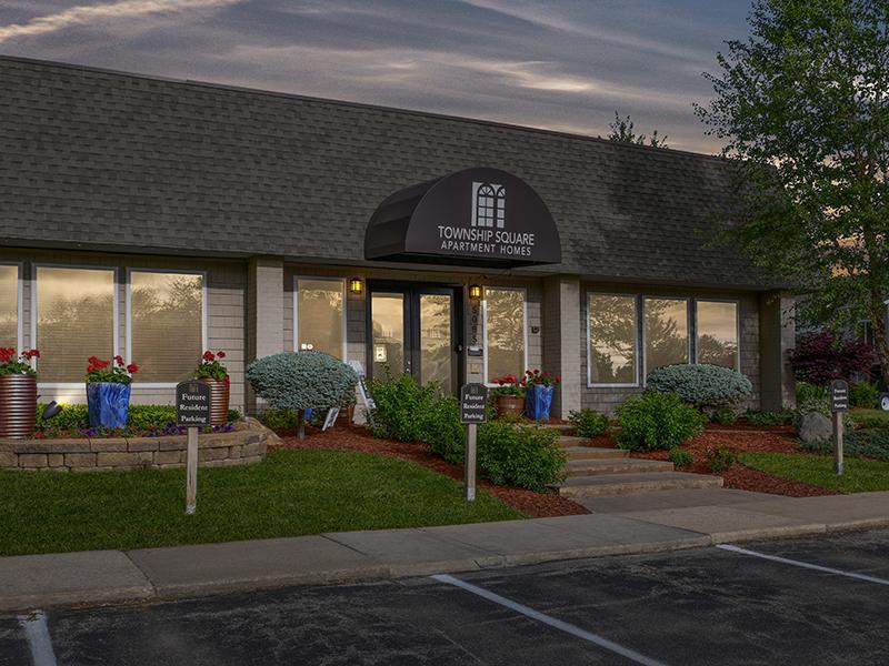 Clubhouse Exterior | Township Square Apartments in Saginaw, MI