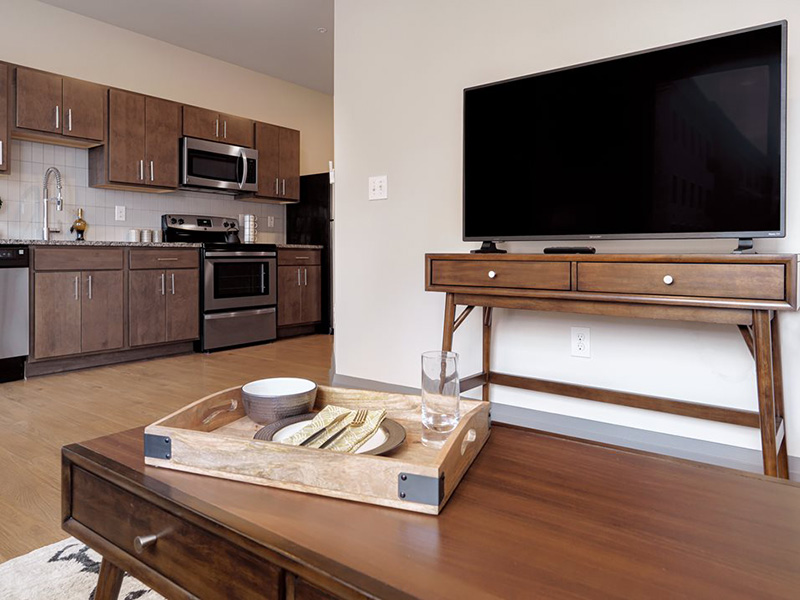 Living Room and Kitchen | 303 Front Street Apartments in Columbus, OH